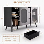 Buffet noir contemporain – Grand bahut de rangement avec portes coulissantes en verre cannelé et tiroirs – Idéal pour la cuisine, la salle à manger ou le salon