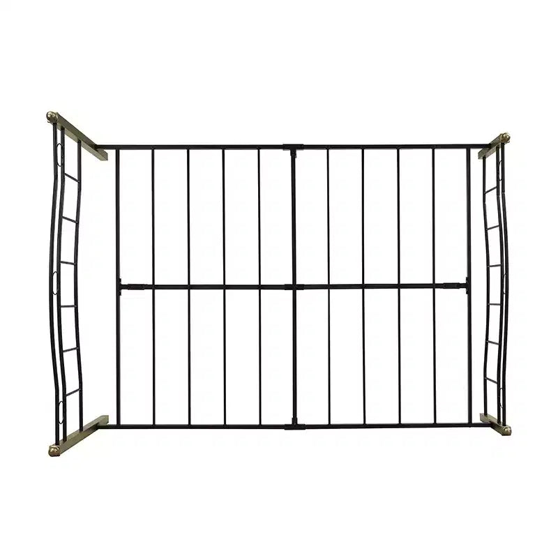 Lit plateforme Whisen entièrement métallique avec tête de lit ondulée, pied de lit géométrique, embouts classiques, barre centrale, montage facile - Noir et or