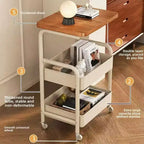 Chariot de rangement à roulettes 3 niveaux avec plateau en bois et cadre en métal, organisateur de rangement polyvalent sur roulettes verrouillables pour la cuisine