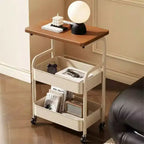 Chariot de rangement à roulettes 3 niveaux avec plateau en bois et cadre en métal, organisateur de rangement polyvalent sur roulettes verrouillables pour la cuisine