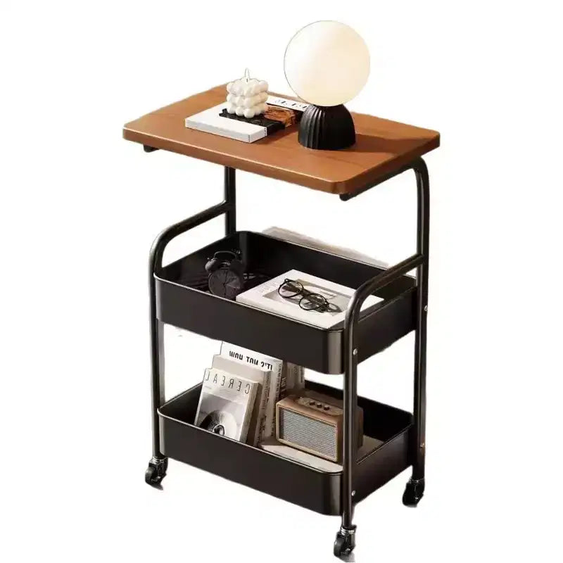 Chariot de rangement à roulettes 3 niveaux avec plateau en bois et cadre en métal, organisateur de rangement polyvalent sur roulettes verrouillables pour la cuisine