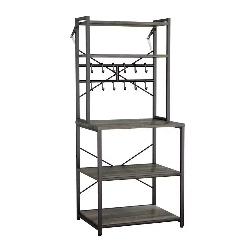 VEVOR Kitchen Bakers Rack, 23.6 inch Width Bakers Rack, Kitchen Stand with X-Shaped Support Bar, 12 S-Shaped Hooks, Black&Brown