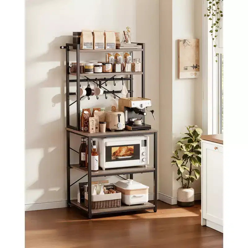 Étagère de cuisine VEVOR, étagère à boulanger de 60 cm de large, support de cuisine avec barre de support en X, 12 crochets en S, noir et marron