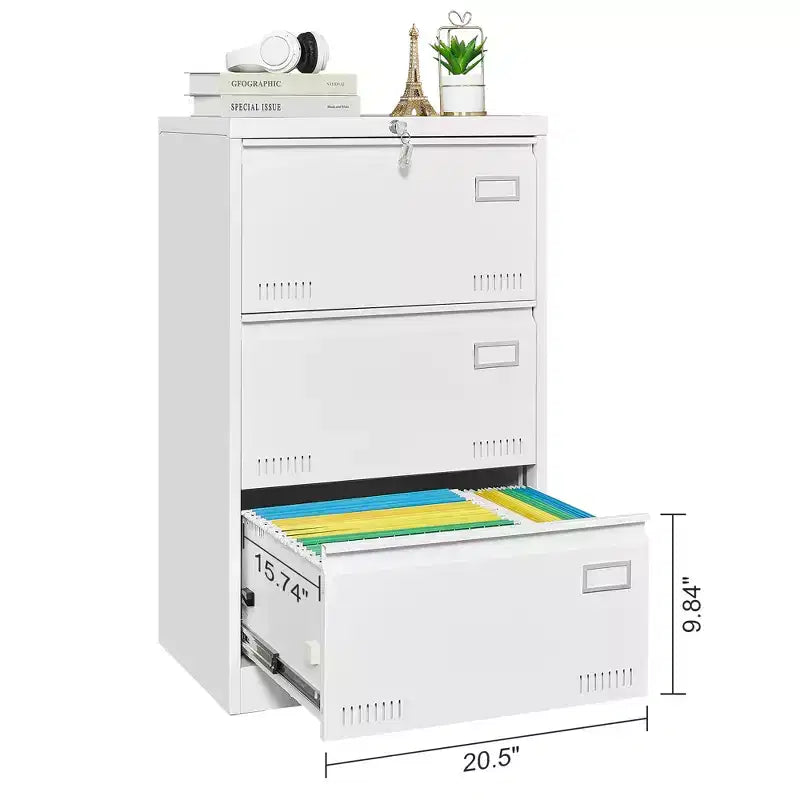 Classeur à tiroirs latéral 3 tiroirs, classeur avec serrure, classeur métallique verrouillable pour bureau à domicile