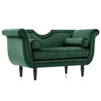 Banc en Velours Whisen 134,6 cm avec Accoudoirs Roulés, Accents de Rivets, Siège Rembourré Minimaliste de Pied de Lit, 2 Coussins, Rembourrage en Mousse Haute Densité