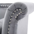 Banc en Velours Whisen 134,6 cm avec Accoudoirs Roulés, Accents de Rivets, Siège Rembourré Minimaliste de Pied de Lit, 2 Coussins, Rembourrage en Mousse Haute Densité