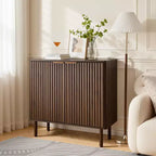 Meuble de Bar à Café VEVOR, Table de Bar à Café Cannelée du Milieu du Siècle avec Rangement à 2 Niveaux, Buffet avec Porte Coulissante, 80 x 37,3 x 80 cm, Marron