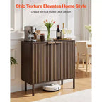 Meuble de Bar à Café VEVOR, Table de Bar à Café Cannelée du Milieu du Siècle avec Rangement à 2 Niveaux, Buffet avec Porte Coulissante, 80 x 37,3 x 80 cm, Marron