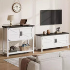 Table console de style rustique avec 2 portes et 2 tiroirs, meuble de rangement en bois pour cuisine, salle à manger, salon, entrée (blanc)