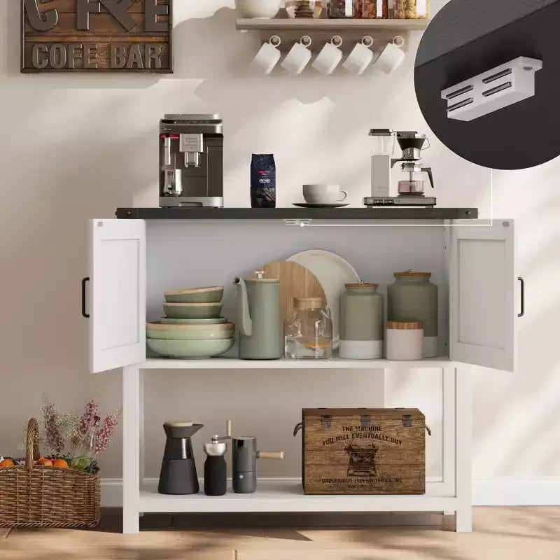Table console de style rustique avec 2 portes et 2 tiroirs, meuble de rangement en bois pour cuisine, salle à manger, salon, entrée (blanc)
