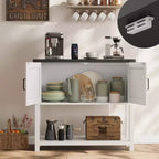 Table console de style rustique avec 2 portes et 2 tiroirs, meuble de rangement en bois pour cuisine, salle à manger, salon, entrée (blanc)