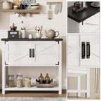Table console de style rustique avec 2 portes et 2 tiroirs, meuble de rangement en bois pour cuisine, salle à manger, salon, entrée (blanc)