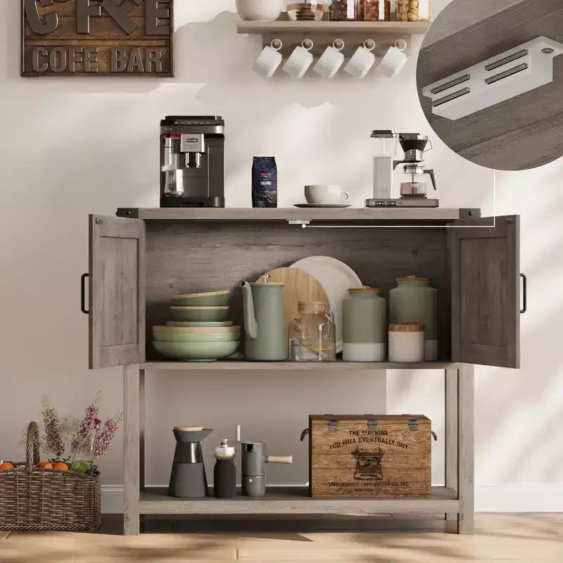 Table console de style rustique avec 2 portes et 2 tiroirs, meuble de rangement en bois pour cuisine, salle à manger, salon, entrée (blanc)