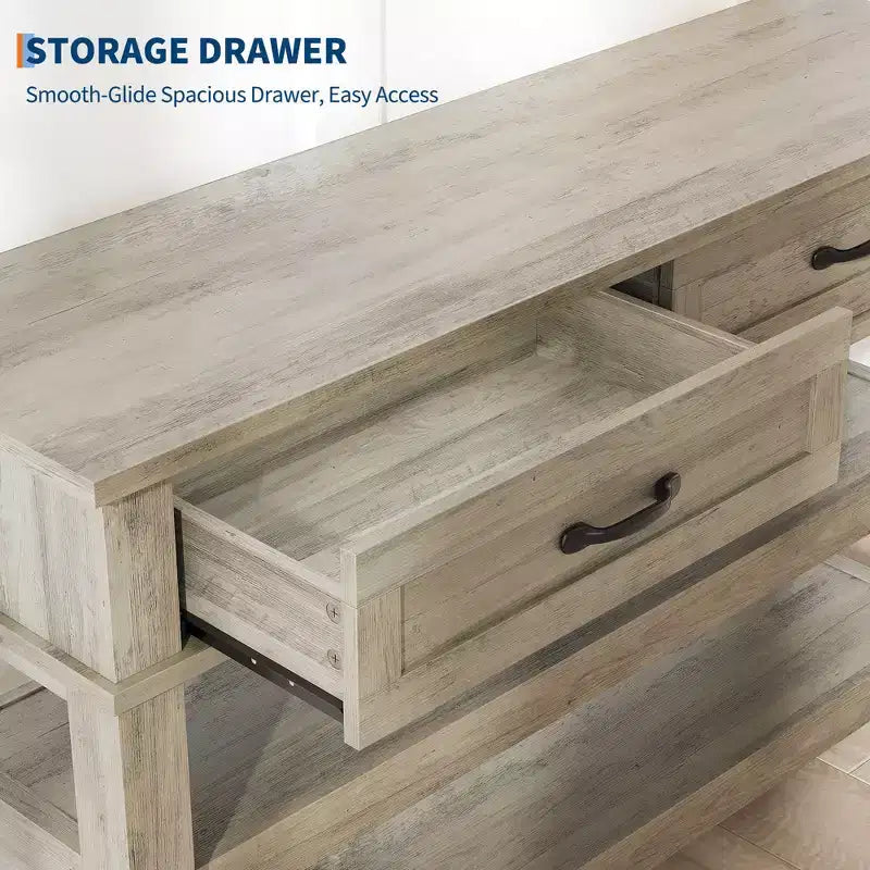 Console en bois à 3 niveaux style ferme avec 2 tiroirs de rangement – Table polyvalente pour entrée et canapé de salon