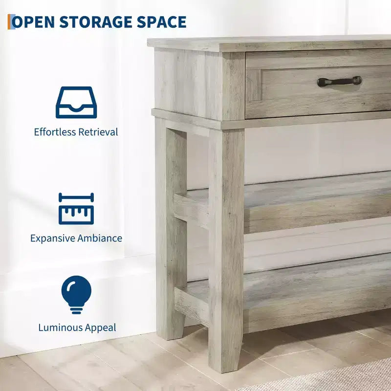 Console en bois à 3 niveaux style ferme avec 2 tiroirs de rangement – Table polyvalente pour entrée et canapé de salon