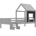 Lit cabane jumeau/double avec escalier et fenêtre, lit plateforme en bois massif avec bibliothèque pour enfants