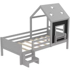 Lit cabane jumeau/double avec escalier et fenêtre, lit plateforme en bois massif avec bibliothèque pour enfants