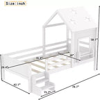 Lit cabane jumeau/double avec escalier et fenêtre, lit plateforme en bois massif avec bibliothèque pour enfants