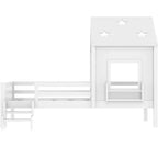Lit cabane jumeau/double avec escalier et fenêtre, lit plateforme en bois massif avec bibliothèque pour enfants