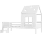 Lit cabane jumeau/double avec escalier et fenêtre, lit plateforme en bois massif avec bibliothèque pour enfants