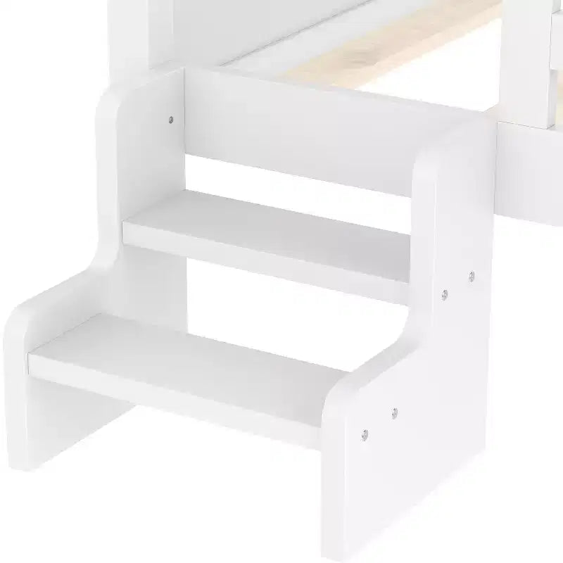 Lit cabane jumeau/double avec escalier et fenêtre, lit plateforme en bois massif avec bibliothèque pour enfants