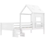 Lit cabane jumeau/double avec escalier et fenêtre, lit plateforme en bois massif avec bibliothèque pour enfants