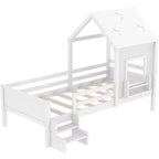 Lit cabane jumeau/double avec escalier et fenêtre, lit plateforme en bois massif avec bibliothèque pour enfants