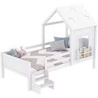 Lit cabane jumeau/double avec escalier et fenêtre, lit plateforme en bois massif avec bibliothèque pour enfants