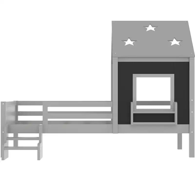 Lit cabane jumeau/double avec escalier et fenêtre, lit plateforme en bois massif avec bibliothèque pour enfants