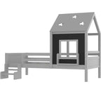 Lit cabane jumeau/double avec escalier et fenêtre, lit plateforme en bois massif avec bibliothèque pour enfants