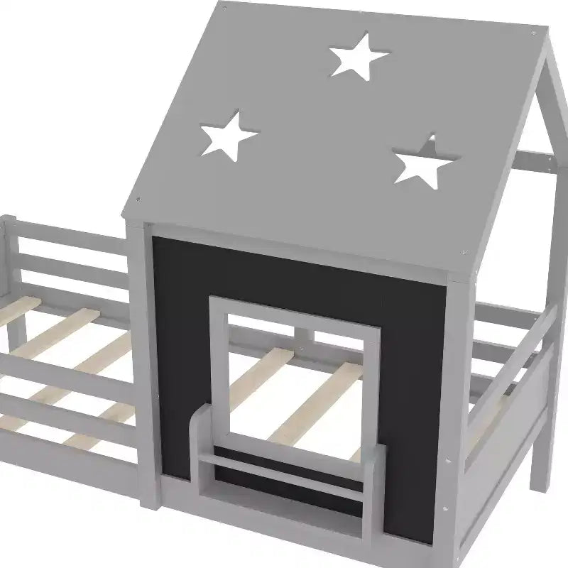 Lit cabane jumeau/double avec escalier et fenêtre, lit plateforme en bois massif avec bibliothèque pour enfants