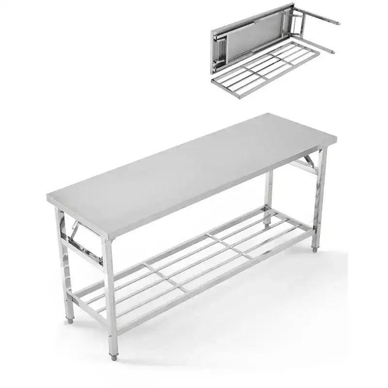 Stainless Steel Folding Table Workbench, Metal Table with Under Shelf for Kitchen Garage Commercial Use Home