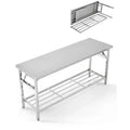 Stainless Steel Folding Table Workbench, Metal Table with Under Shelf for Kitchen Garage Commercial Use Home