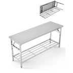 Stainless Steel Folding Table Workbench, Metal Table with Under Shelf for Kitchen Garage Commercial Use Home