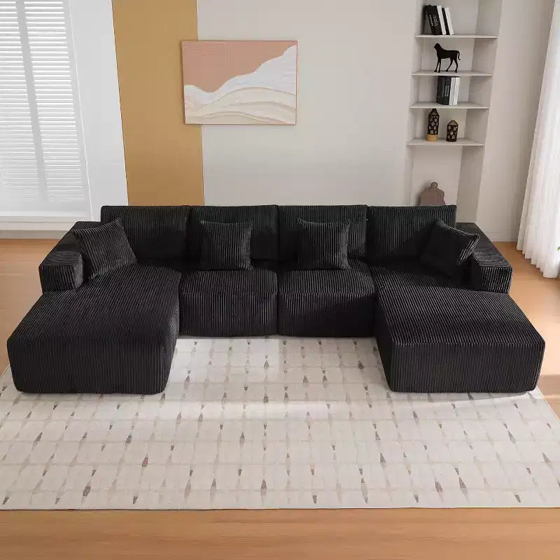 Canapé sectionnel modulaire en forme de U surdimensionné, canapé moderne en velours côtelé avec méridienne, canapé-lit confortable comme un nuage pour salon, noir