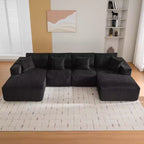 Canapé sectionnel modulaire en forme de U surdimensionné, canapé moderne en velours côtelé avec méridienne, canapé-lit confortable comme un nuage pour salon, noir