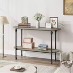 Console étroite de style industriel à 2 niveaux avec étagère de rangement, table d'appoint fine derrière un canapé, style ferme