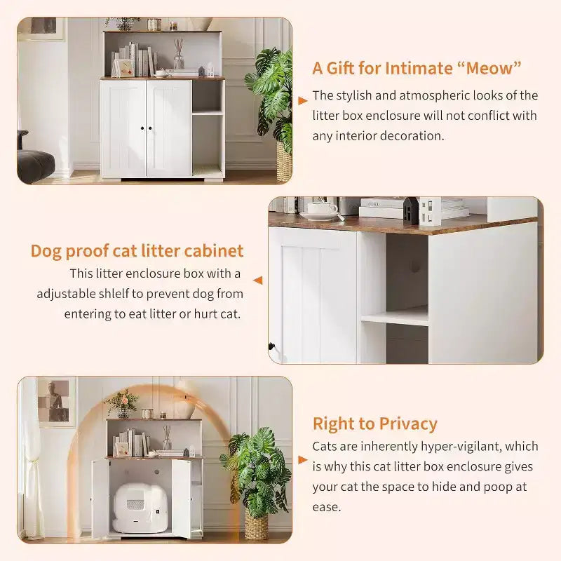 Meuble pour litière extra large, meuble automatique pour litière grande taille, meuble à litière anti-chien avec prise, espace pour affaires de chat