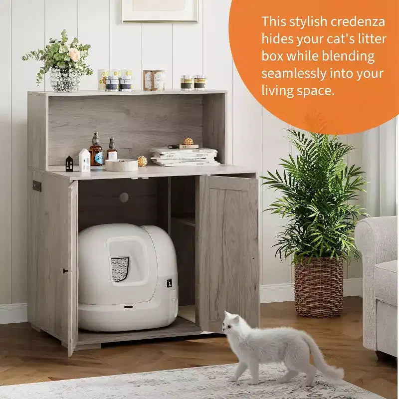 Meuble pour litière extra large, meuble automatique pour litière grande taille, meuble à litière anti-chien avec prise, espace pour affaires de chat
