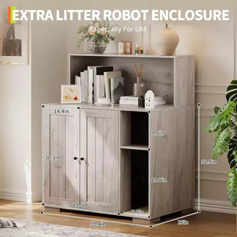 Meuble pour litière extra large, meuble automatique pour litière grande taille, meuble à litière anti-chien avec prise, espace pour affaires de chat