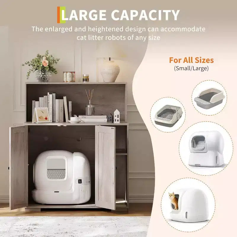 Meuble pour litière extra large, meuble automatique pour litière grande taille, meuble à litière anti-chien avec prise, espace pour affaires de chat