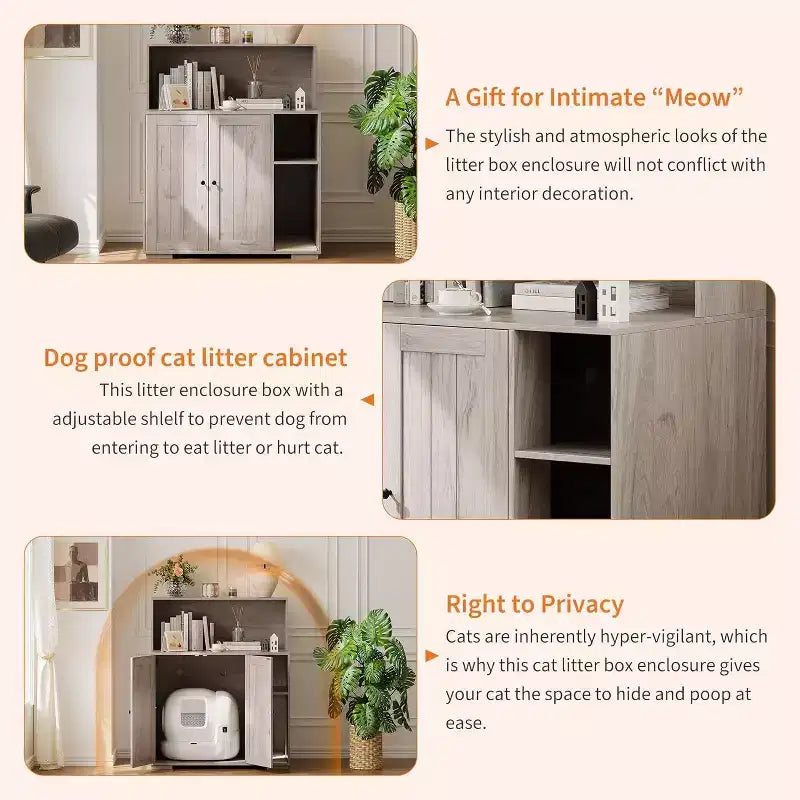 Meuble pour litière extra large, meuble automatique pour litière grande taille, meuble à litière anti-chien avec prise, espace pour affaires de chat