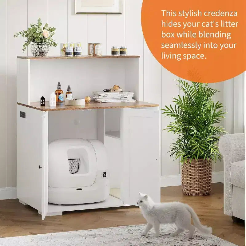 Meuble pour litière extra large, meuble automatique pour litière grande taille, meuble à litière anti-chien avec prise, espace pour affaires de chat