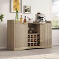 47W Modern Wine Bar Cabinet, Freestanding Coffee Bar Cabinet with 9 Glass Holders & 12 Wine Racks, Wooden Sideboard Buffet Cabinet, Brown