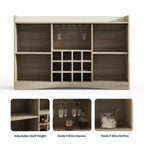 Meuble Bar à Vin Moderne 47W, Meuble Bar à Café Autonome avec 9 Supports à Verres et 12 Casier à Bouteilles, Buffet de Rangement en Bois, Marron