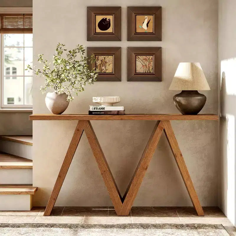 Console en bois massif Lantine de 63 pouces avec base en M, table de canapé de style ferme à placer derrière le canapé pour l'entrée, le couloir, le salon