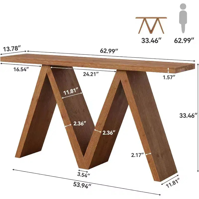 Console en bois massif Lantine de 63 pouces avec base en M, table de canapé de style ferme à placer derrière le canapé pour l'entrée, le couloir, le salon