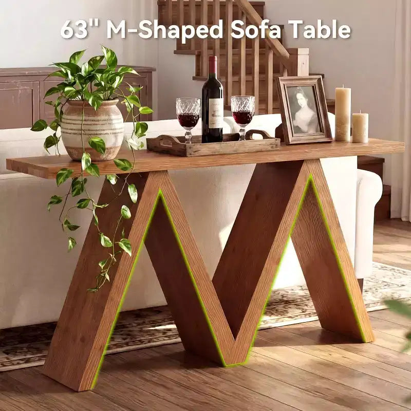 Console en bois massif Lantine de 63 pouces avec base en M, table de canapé de style ferme à placer derrière le canapé pour l'entrée, le couloir, le salon