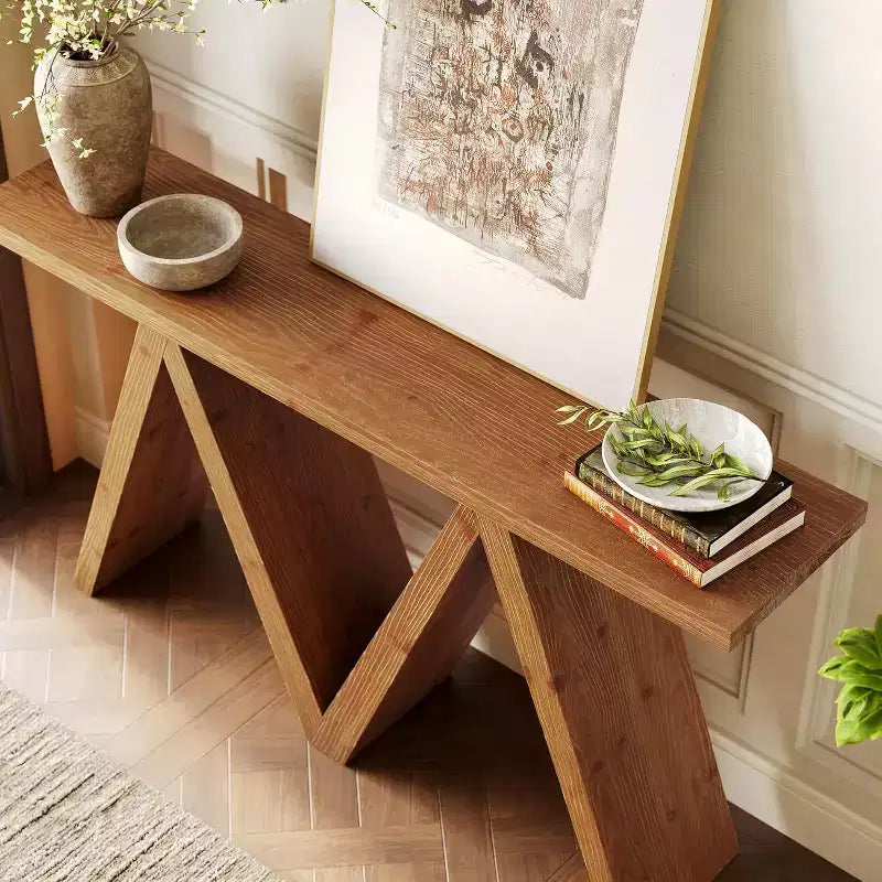 Console en bois massif Lantine de 63 pouces avec base en M, table de canapé de style ferme à placer derrière le canapé pour l'entrée, le couloir, le salon
