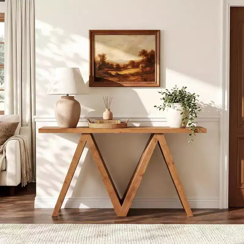 Console en bois massif Lantine de 63 pouces avec base en M, table de canapé de style ferme à placer derrière le canapé pour l'entrée, le couloir, le salon